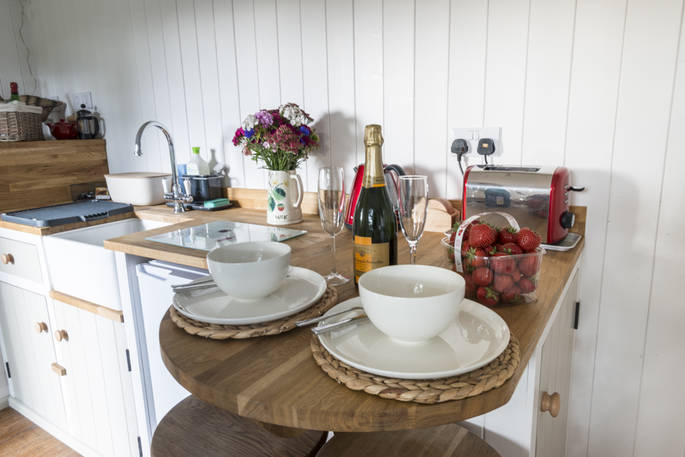 Have breakfast inside Wigeon, the shepherds hut, at The Shepherds Hide in Essex