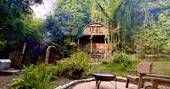 Wood-fired hot tub & sauna set up with fire pit 