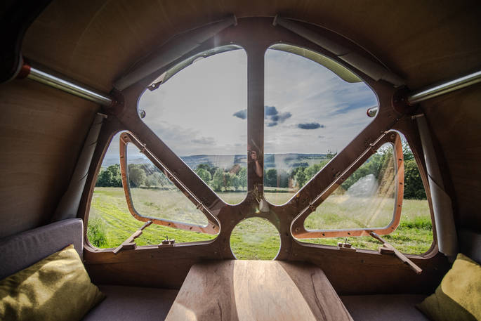 Sit inside The Fuselage and enjoy the views over Gloucestershire at Lypiatt Hill 