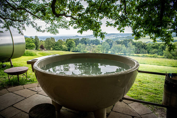 The Fuselage cabin view from the hot tub, Lypiatt Hill at Stroud, Gloucestershire