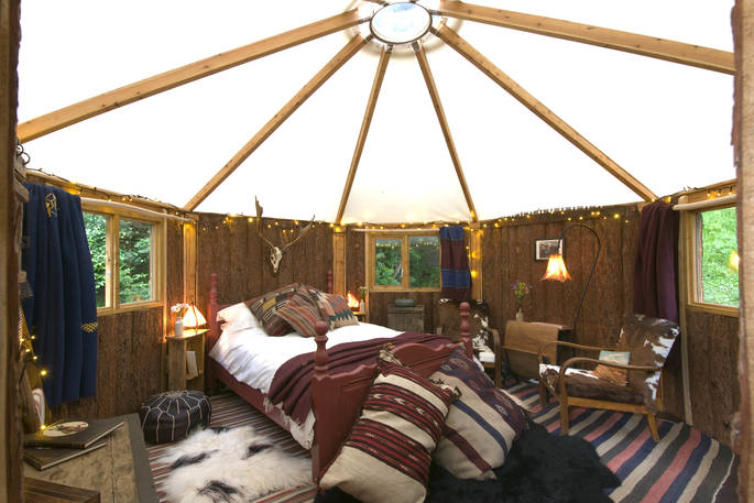 Comfortable and cosy interior of Gold Rush Cabin at Westley Farm in Gloucestershire