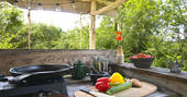 Cook and dine al fresco outside of Yurt Reynolds at Westley Farm 