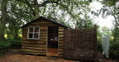 Shared hot outdoor safari shower near Posey at Wild Wood Bluebell in Gloucestershire