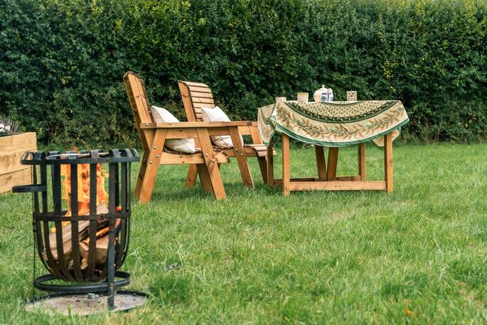 Firepit and outdoor dining table