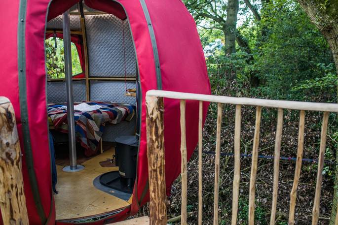 brook house woods tree tent treehouse holiday herefordshire tree house england uk glamping view inside suspended tree pod