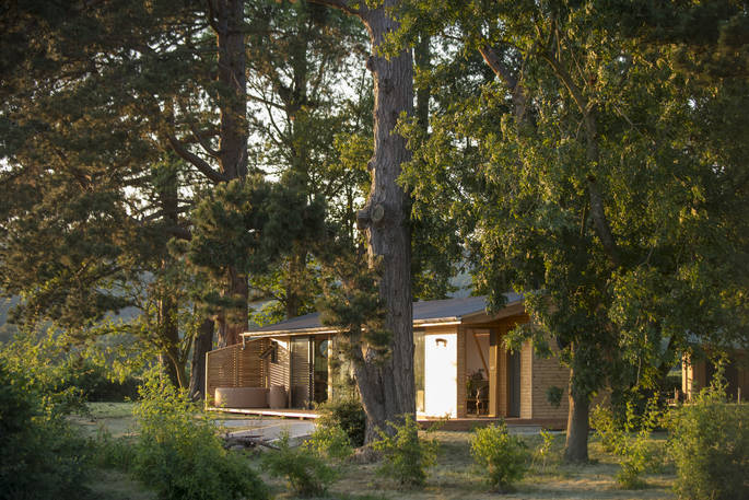 Rowan Cabin surrounded by trees, Clifford, Hereford, Herefordshire - photo by Alex Treadway