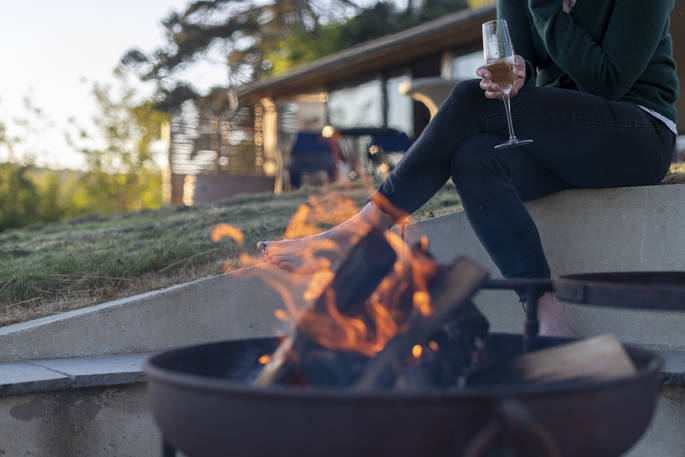 Willow Cabin firepit, Clifford, Hereford, Herefordshire, England - by Alex Treadway