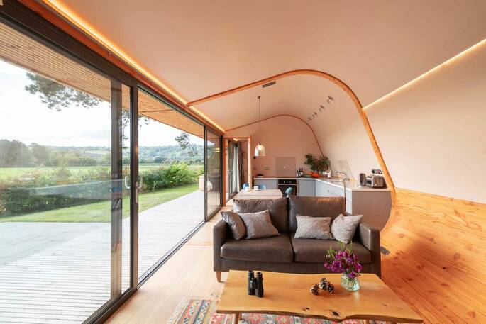 Willow Cabin interior, Clifford, Hereford, Herefordshire, England - by Alex Treadway