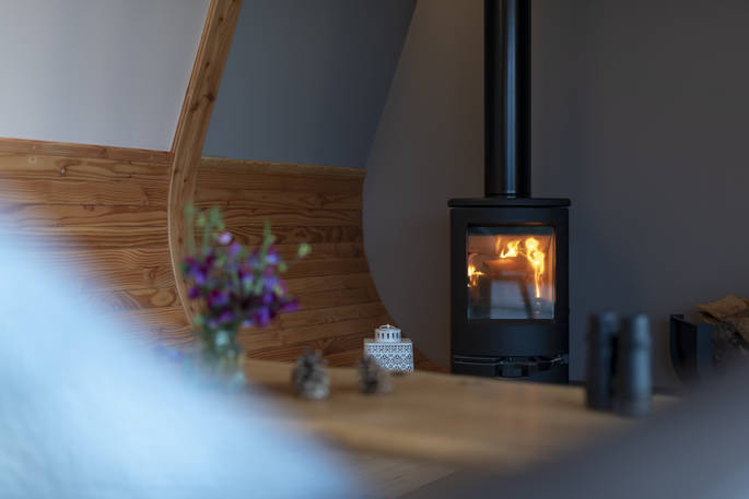 Willow Cabin wood burner, Clifford, Hereford, Herefordshire, England - by Alex Treadway