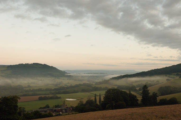 view and swimming lake in distance