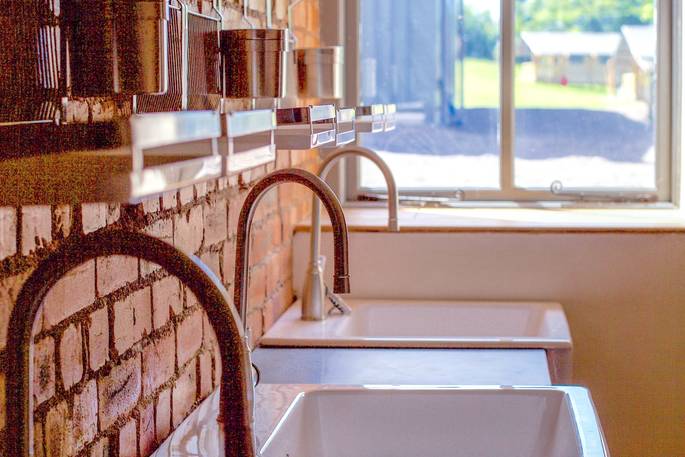 Row of sinks at Just Sheared, Drover's Rest in Herefordshire