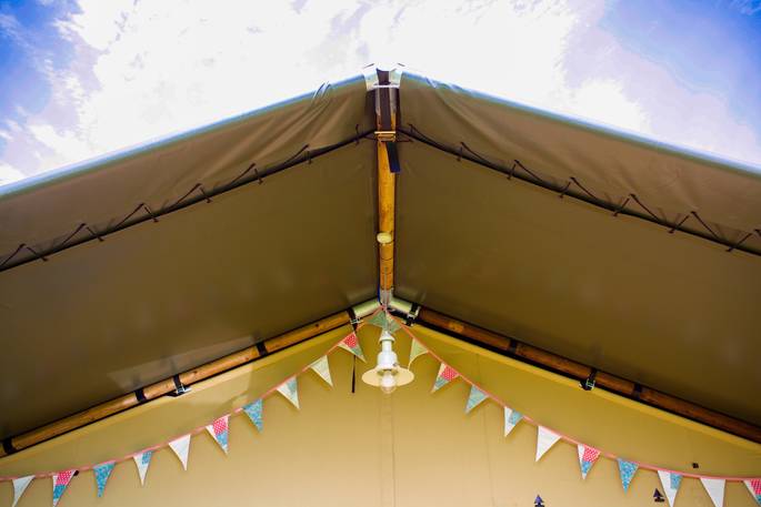 Pretty bunting on one of the safari tents at Drover's Rest