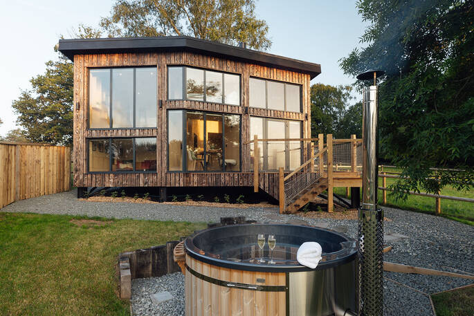 Front exterior showing the hot tub