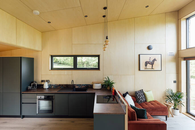 Kitchen equipped with an oven, induction hob, fridge, sink and cooking utensil