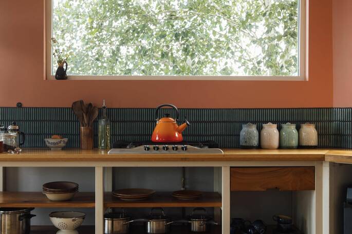6 - kitchen equipped with a four ring hob, kittle, undercounter fridge and cooking utensils