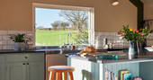 Mosaic Cabin kitchen with view, Herefordshire Hideaways, Ledicot, Shobdon, Herefordshire