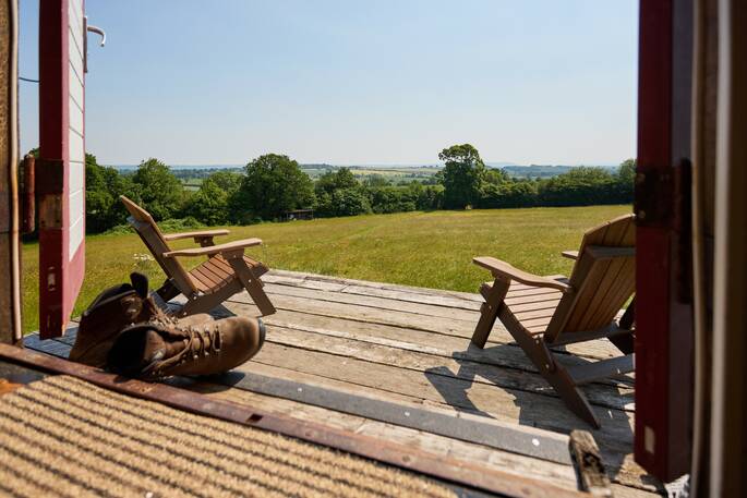 Two deck chairs outside