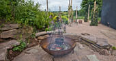 The Nook cabin fire pit at Kaya at Blackhill Farm, Craswall, Herefordshire