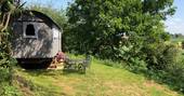Side view of the totally secluded and private Shepherds hut in Herefordshire 