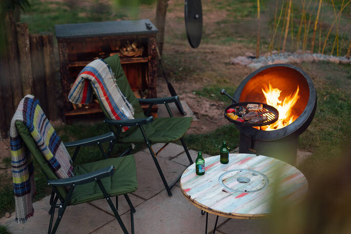 Firepit BBQ and outdoor seating for two