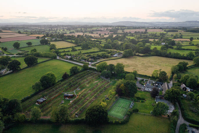 Aerial view of the shepherd's huts