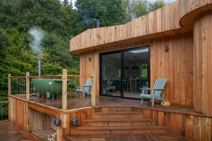 Decking with wood burning hot tub