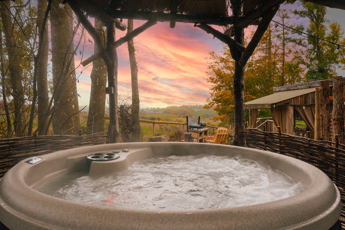 The Rook's View treehouse, The Rookery Woods, Bromyard, Herefordshire - view from the hot tub