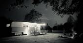 The Sipson wagon glamping at night time, Vowchurch, Herefordshire