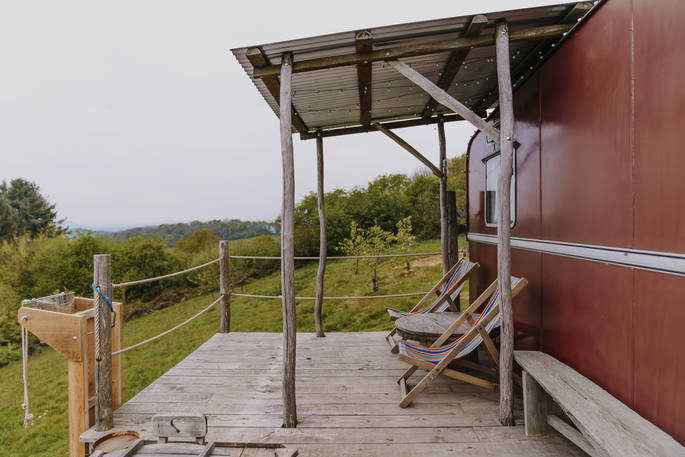 The Wagon Above the World - decking, glamping, Orcop, Herefordshire
