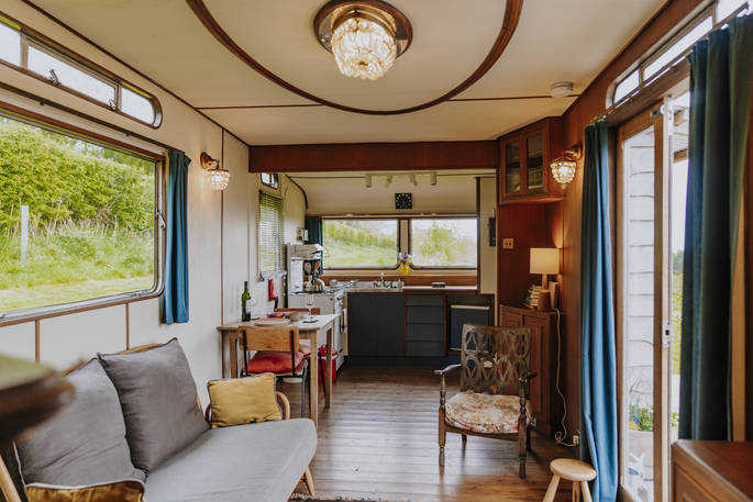 The Wagon Above the World - interior, glamping, Orcop, Herefordshire