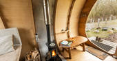 Hedgehog Hall cabin wood burner, Landews Meadow Farm, Challock, Kent - J.Abbott
