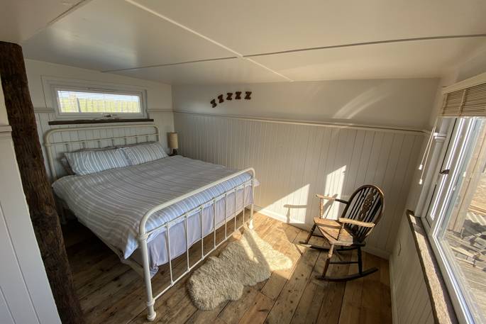 The Beach House cabin double bedroom, Isle of Sheppey, Kent, England