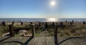 The Beach House cabin sea view from balcony, Isle of Sheppey, Kent, England