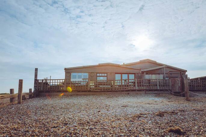 cabin in pink sunset