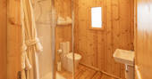 Shower facilities inside the lodge treehouse in Kent