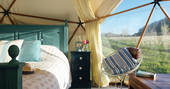 A bedroom view in the Oyster Catcher geodome at Bagthorpe Farm in Norfolk