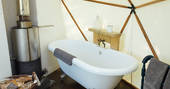 The lovely tub for a bubble bath in the Oyster Catcher Geodome at Bagthorpe Farm, Norfolk
