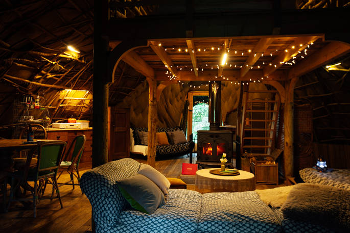 Cosy and warm interior of The Wren's Nest at The Fire Pit Camp 
