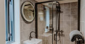 Birch View cabin bathroom with shower, The Wilding Airfield, Peterborough, Northamptonshire