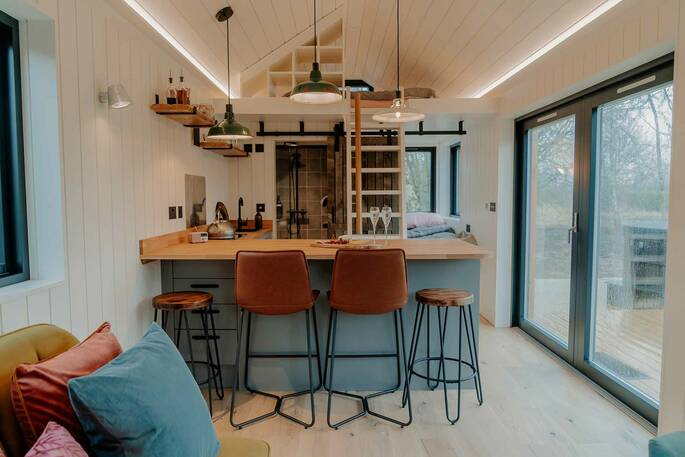 Birch View cabin interior, The Wilding Airfield, Peterborough, Northamptonshire
