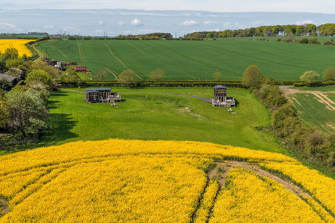 Drone shot of cabins