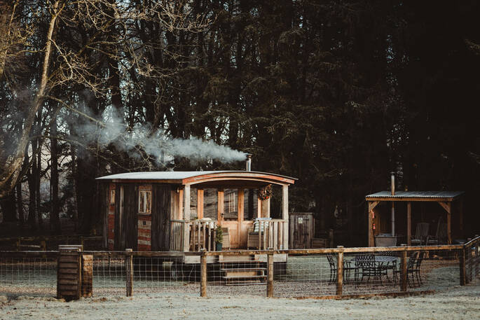 Front exterior showing firepit area