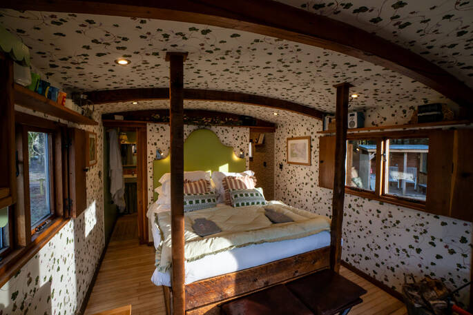 King size bed in open plan layout