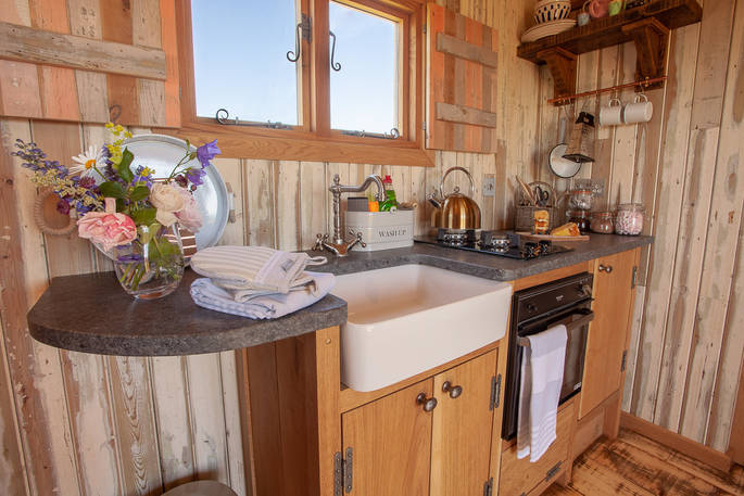 Fully equipped kitchen inside Dunmore at Huts in the Hills