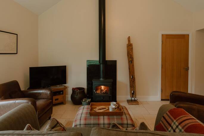 Living area with wood burner