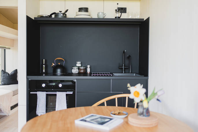 Ash at Tughall cabin kitchen, Tughall Grange Farm, Chathill, Northumberland