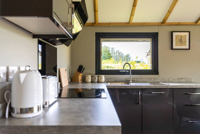 Fully equipped kitchen inside your safari tent at Bird Holme Glamping