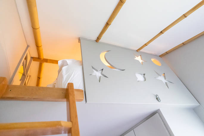 Double mattress on mezzanine level for children inside your safari lodge at Bird Holme Glamping in Nottinghamshire