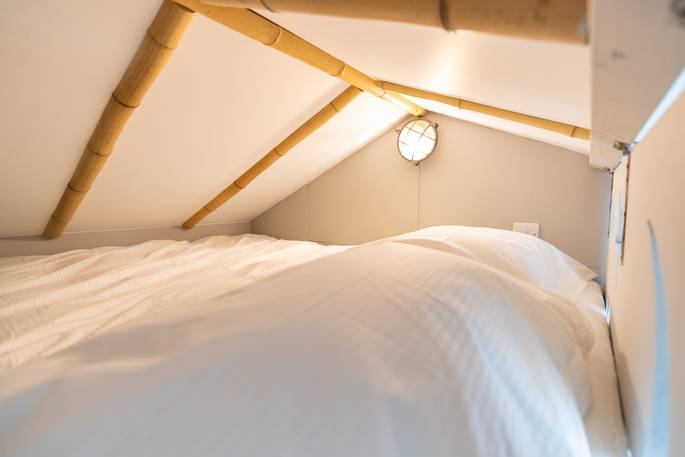 Double mattress on mezzanine level for children inside your safari lodge at Bird Holme Glamping in Nottinghamshire