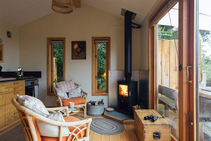 Living area with a wood burner